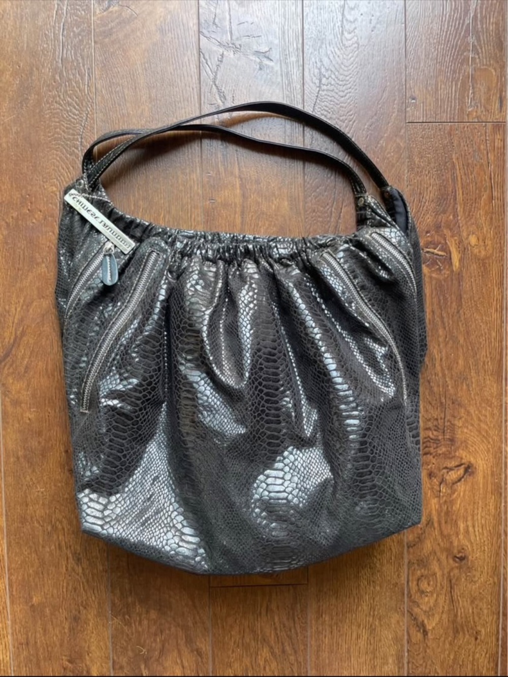 NOT FOR SALE  2000s Y2K Chinese Laundry Black Snake Print Shiny Hobo Bag Purse